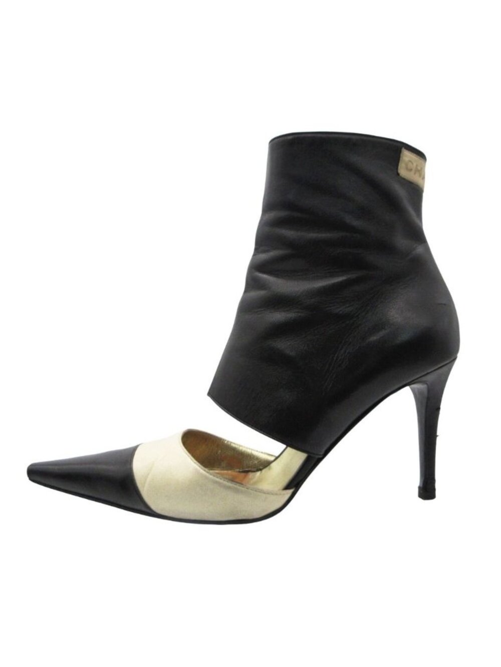 Chanel Boots Short Booties Heels Separate Pointed Toe Bicolor Leather Shoes
